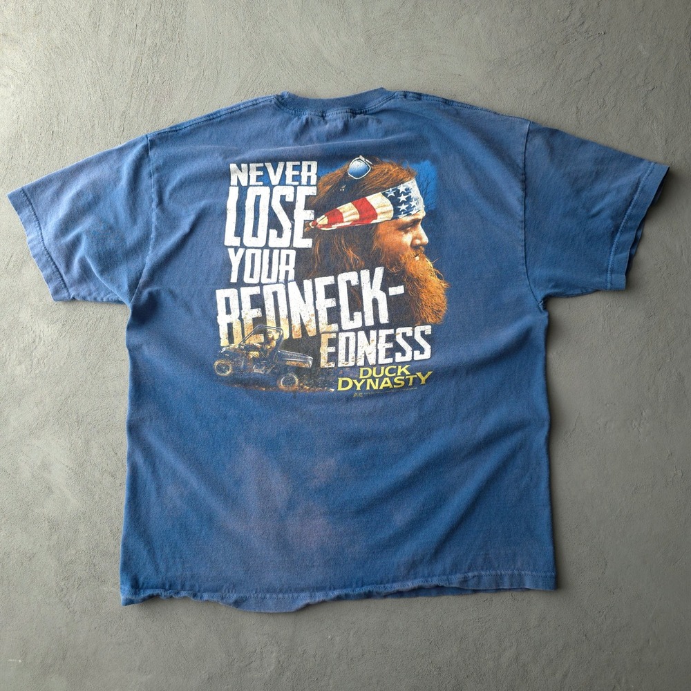 Vintage 2010s T-shirt XL Blue Redneckness Graphic Bleach Faded Duck Dynasty